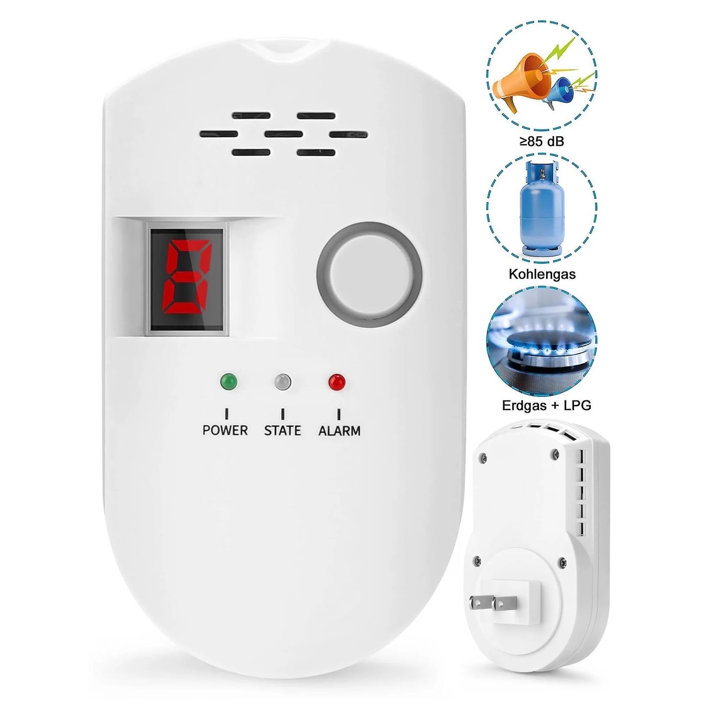Fixdono Natural Gas Detector, Digital Sound Warning Gas Detector, Natural Gas Leak Security Detection Detector, Alarm Monitor Plug-in Sensor for Home Kitchen Restaurant Hotel School Warehouse