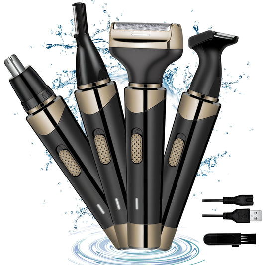 Nose Hair Trimmer, 4 in 1 Electric Razor for Men, Waterproof Electric Shaver Beard Trimmer, Painless Cordless Multifunctional Facial Hair Trimmer for Face/Eyebrow/Ear and Nose Hair