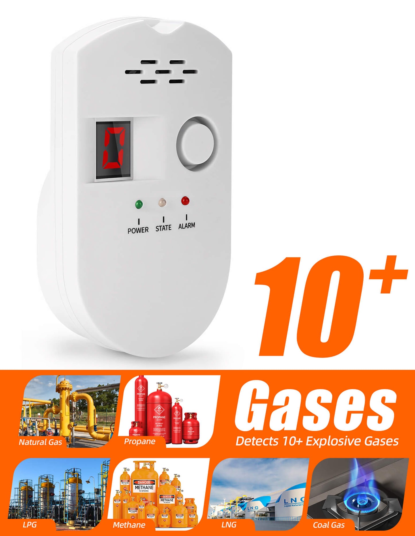 Fixdono Natural Gas Detector, Digital Sound Warning Gas Detector, Natural Gas Leak Security Detection Detector, Alarm Monitor Plug-in Sensor for Home Kitchen Restaurant Hotel School Warehouse