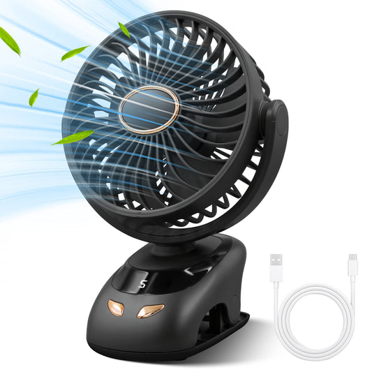 Sentryse Small Clip on Fan, Mini Bedside Desk Fan, USB Plug, with Sturdy Clamp,White
