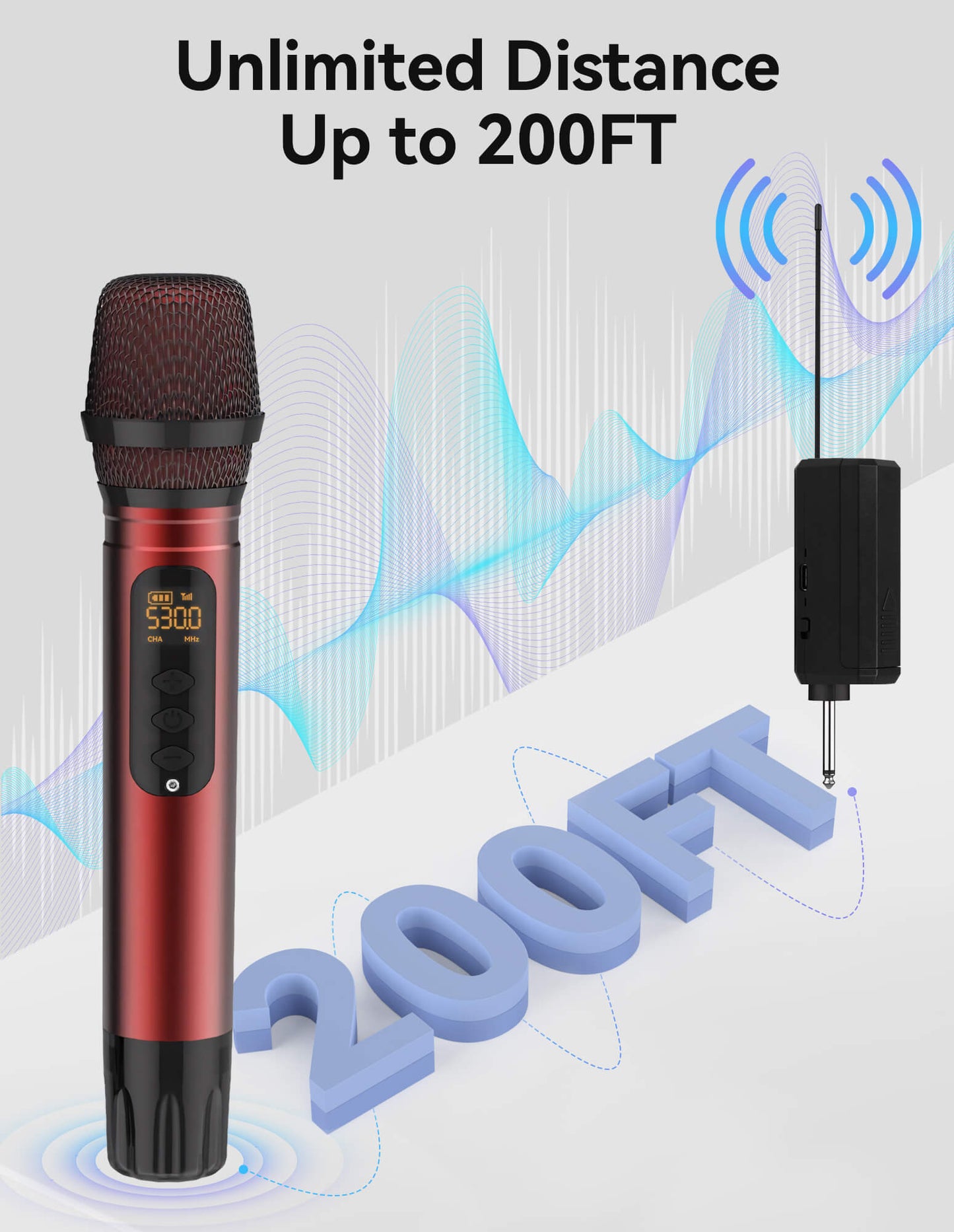 Fixdono Wireless Microphones, Rechargeable Karaoke Microphone Metal Dual Handheld Cordless Dynamic Mic System with Receiver for Singing, Speech, Wedding, Church, PA System, 200ft