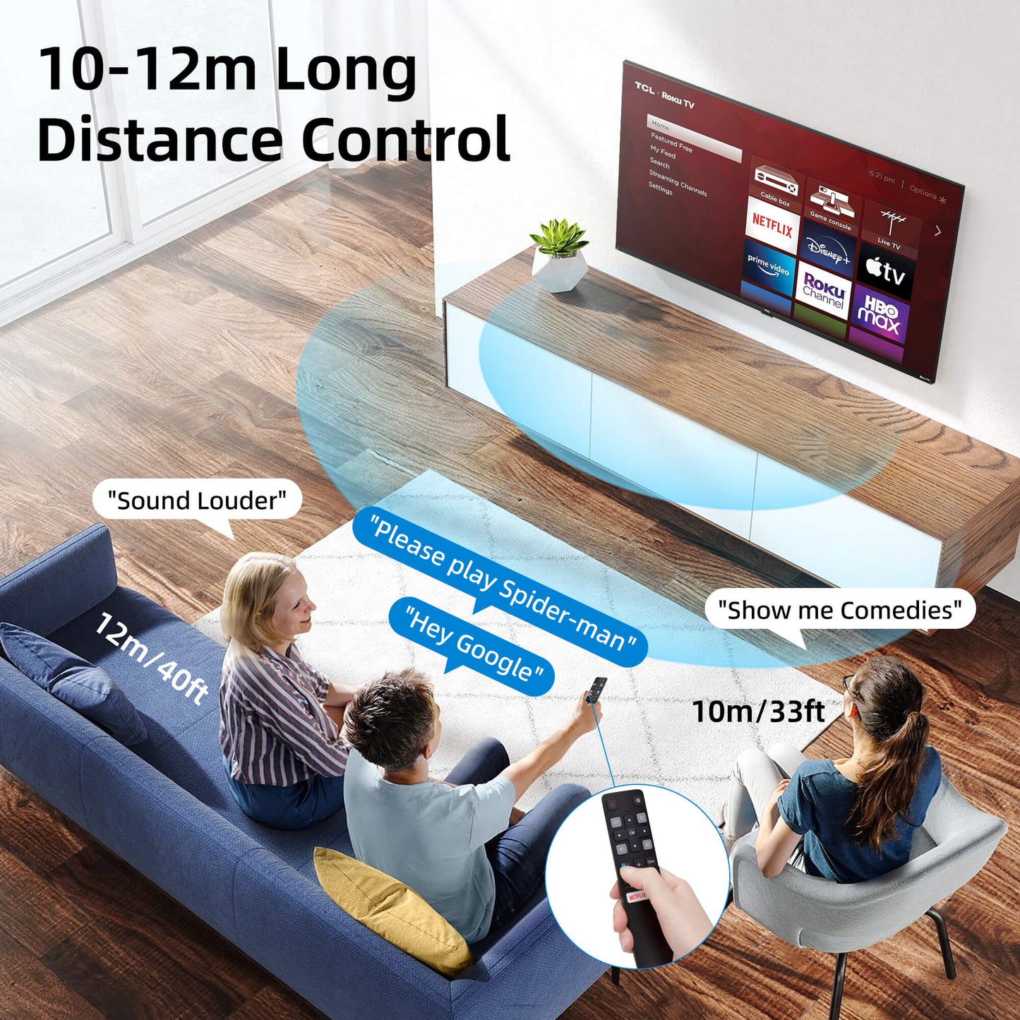 Voice Remote Control for TCL Android TV, Replacement Remote RC802V for TCL TVs with Google Voice Function, Netflix, YouTube Buttons