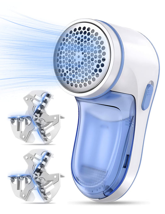 Fixdono Fabric Shaver, Lint Remover Rechargeable, Electric Portable Sweater Defuzzer with 2 Spare Blades, Blue