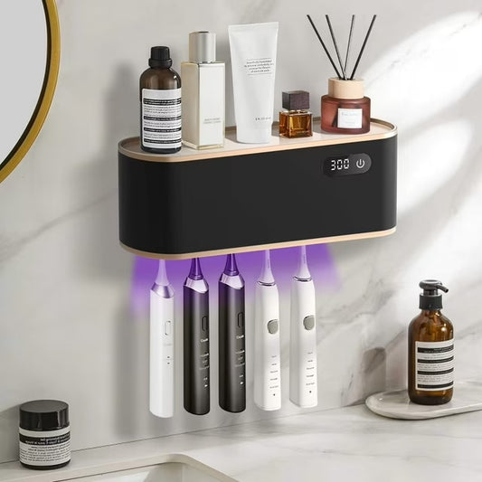Sentryse Toothbrush Holders, UV Toothbrush Sanitizer and Holder, 5 Cups Electric Tooth Brush Holder Wall Mounted, Black