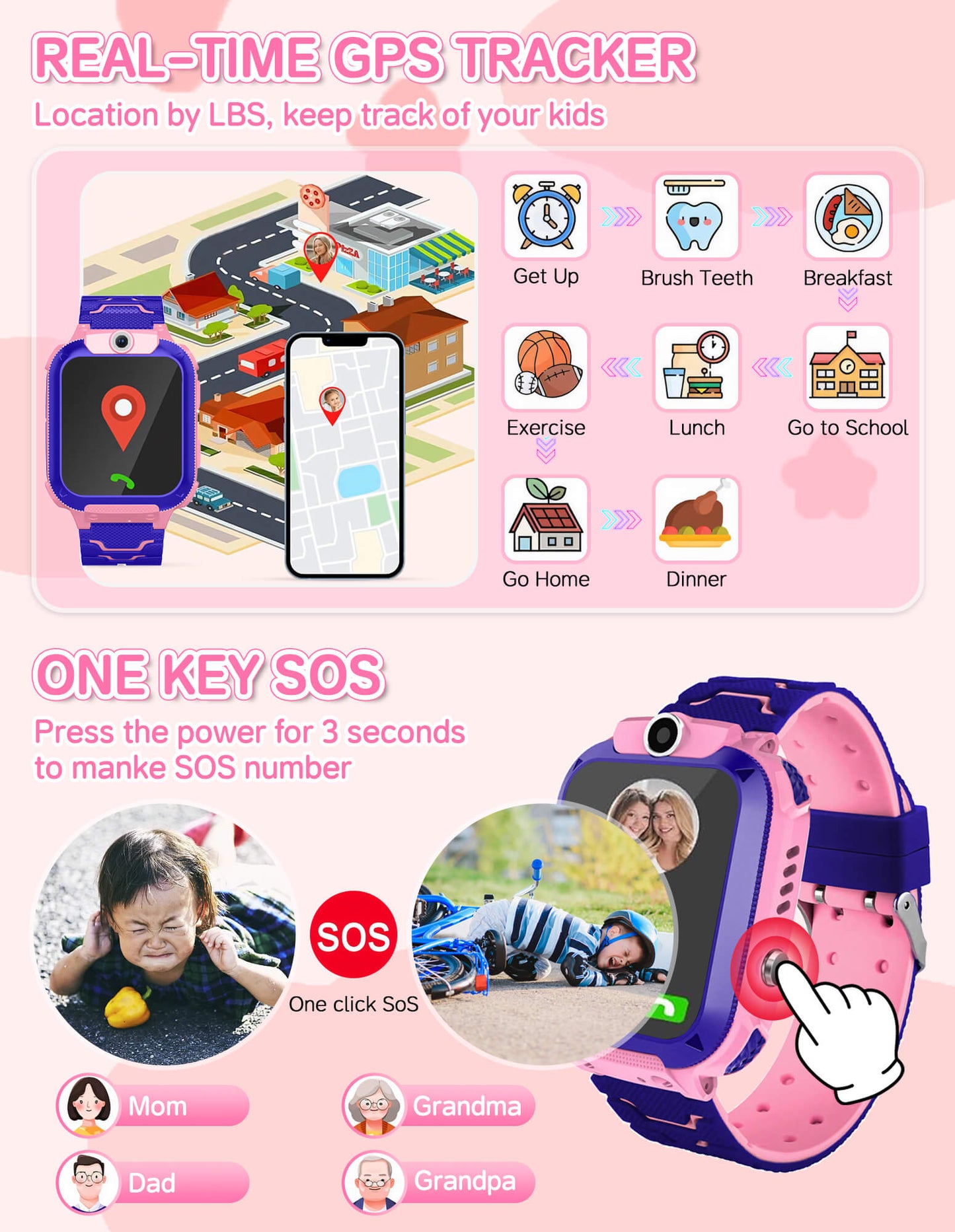 Fixdono Kids Smart Watch for Boys Girls, Kids Phone Watch for Kids Age 3-12, Birthday Christmas Gift