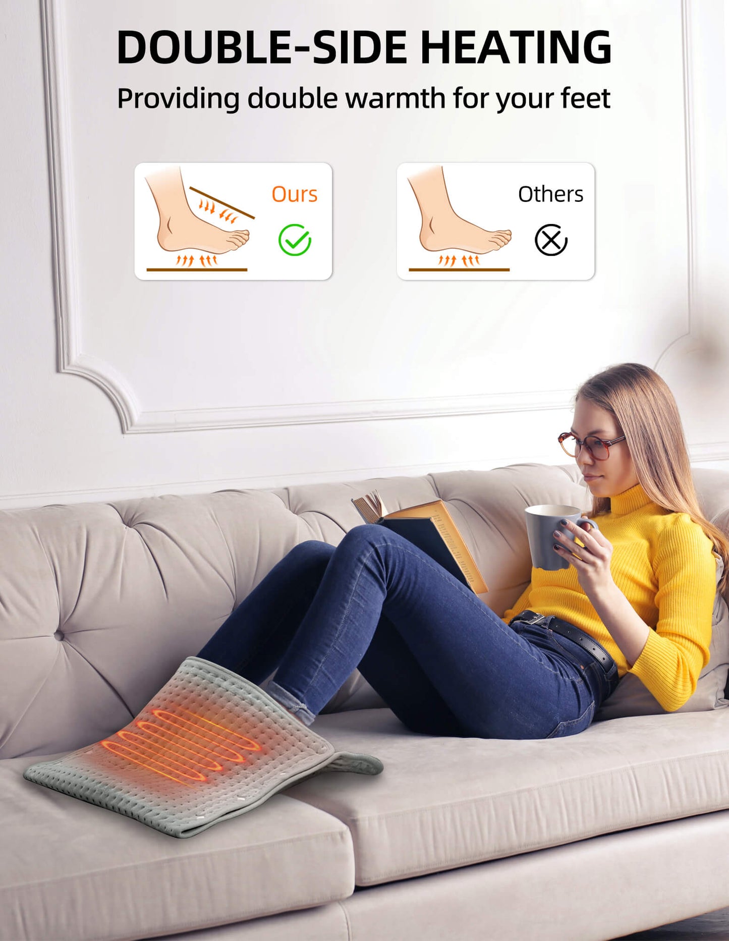 Fixdono Electric Heated Foot Warmer Mat, 33"x18" Extra Large Plush Heating Pad for Home Office Gift