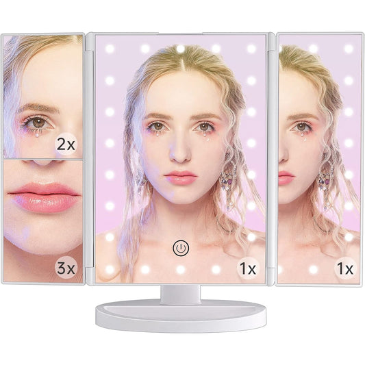 Glow Up: Tri-fold Vanity Mirror with Lights for Perfect Makeup!