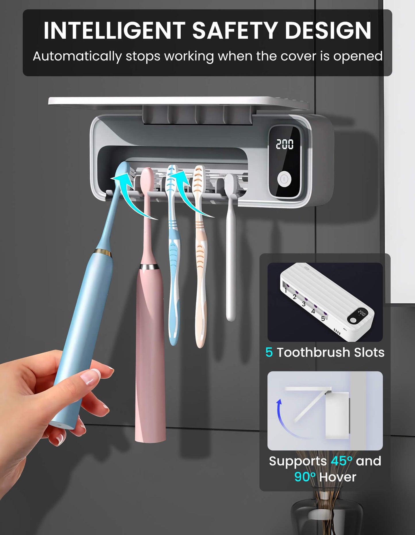 Sentryse Toothbrush Holders for Bathrooms, Electric Toothbrush Holder Wall Mounted with 5 Brush Slots Bathroom Accessories