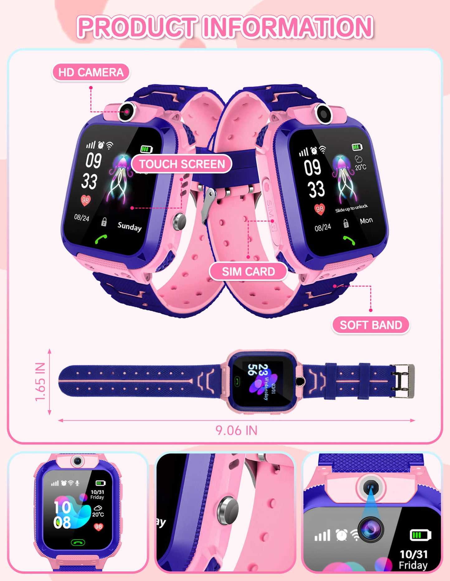 Fixdono Kids Smart Watch for Boys Girls, Kids Phone Watch for Kids Age 3-12, Birthday Christmas Gift