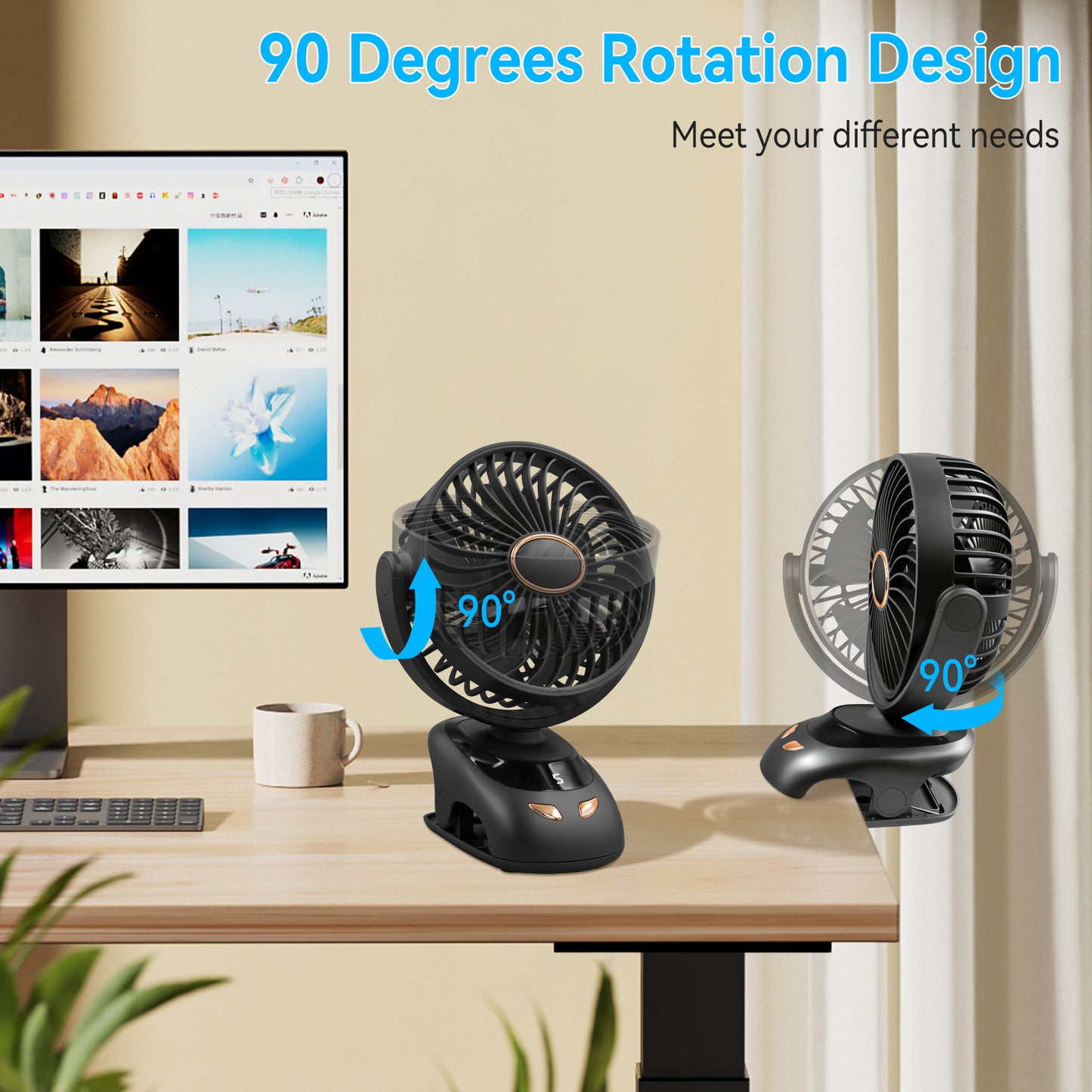 Sentryse Small Clip on Fan, Mini Bedside Desk Fan, USB Plug, with Sturdy Clamp,White