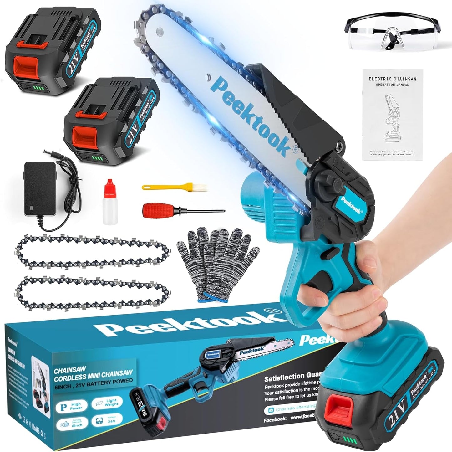 6 Inch Mini Chainsaw  with 2 Batteries & 2 Chains & Charger