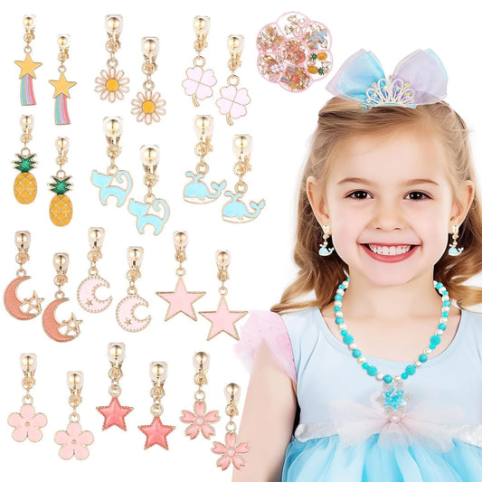 Kid Clip Earrings 12Pcs, Clip On Princess Jewelry Earrings Accessories, Star Animals Flower Moon Magnetic Alloy Earrings for Girls