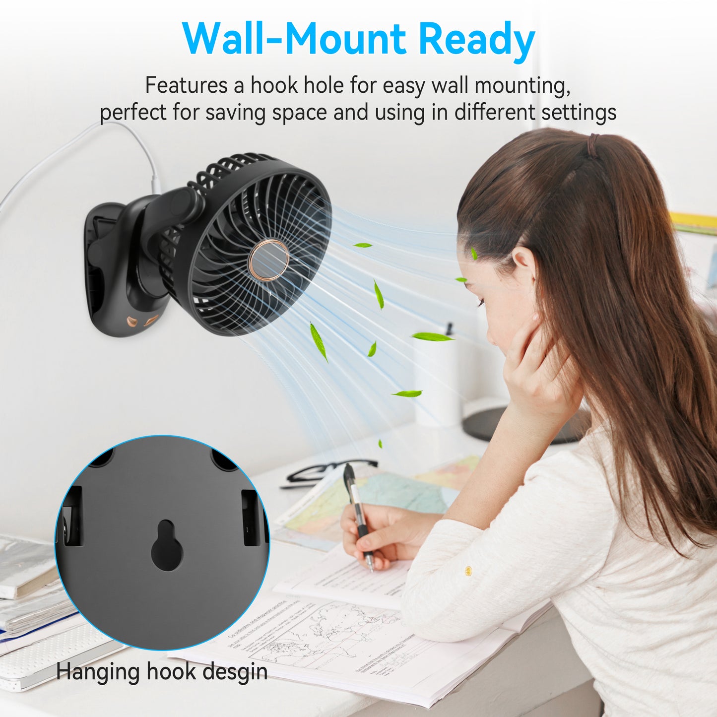 Sentryse Small Clip on Fan, Mini Bedside Desk Fan, USB Plug, with Sturdy Clamp,White
