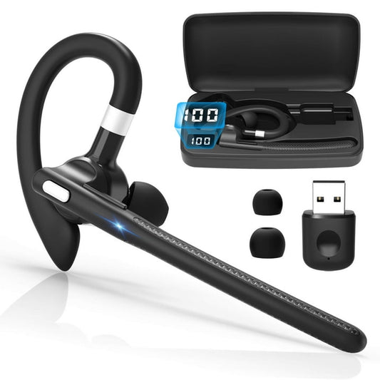 CreWear Bluetooth Headset, Wireless Bluetooth Earpiece with 500mAh Charging Case, Hand-Free Noise Canceling Headphones for Computer Trucker Office