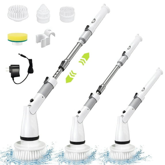 Electric Spin Scrubber, Cordless Power Brush Floor Scrubber with Adjustable Extension Arm and 4 Replaceable Bathroom Cleaning Brush Heads, Ideal for Tub, Tile, and Floor Cleaning