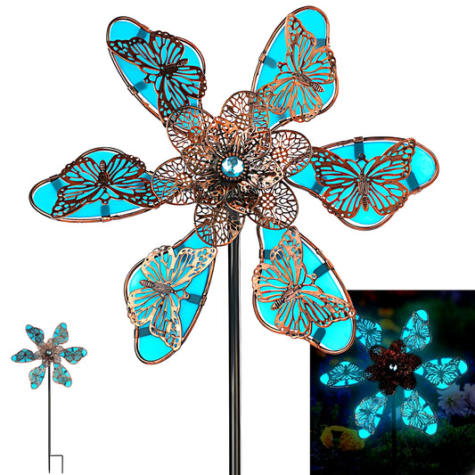 Fixdono Metal Wind Spinner, 35" Luminous Butterfly Windmill Yard Art Decor for Garden Patio Lawn