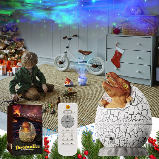Fixdono Star Projector, LED Galaxy Light with Bt Music, 8 Color Dinosaur Egg Night Light for Kids