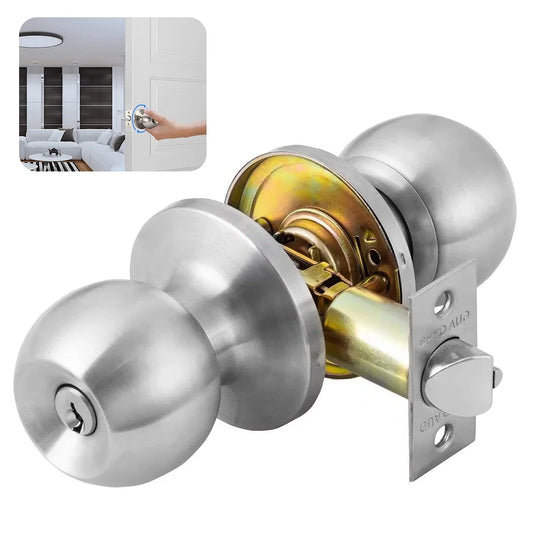 Sentryse Ball Door Knob with Lock and Key,Stainless Steel Entrance Door Lock,Keyed Entry Door Knob Set,Bedroom Door Knobs,Round Ball Handle
