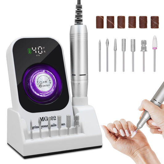 Sentryse Electric Nail Drill 40000RPM Professional Electric File Rechargeable Nail Drill Machine with LCD Display & Base & 7 Bits for Salon Manicures