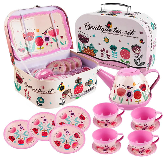 Tea Party Set for Girl, Tea Set for Little Girls, Kids Tea Sets Toys with Carry Case, Teapot, Cup, Mini Role Play Princess Tea Time Pretend Playset Gift for Toddlers Age 3+