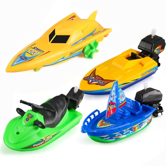 Fixdono Wind-up Boat Bath Toy, 4 Pack Clockwork Boat Bathtub Toy, Children Bathtub Shower Toy for Kids(Random Color)