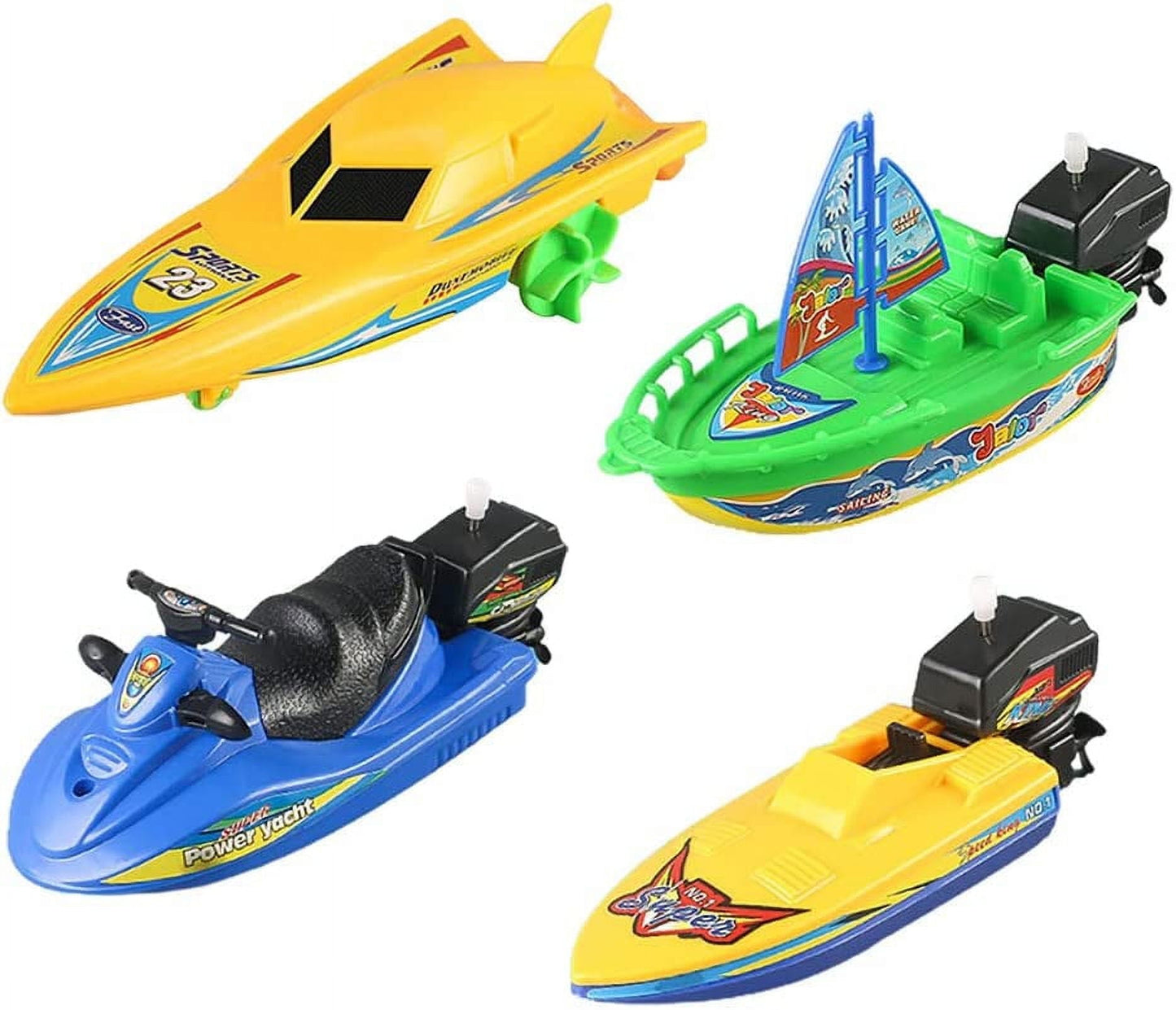 Wind-up Boat Bathtub Toy Set, 4 Pack Bathtub Boat Toy Speed Boat Toy Pull and Go Yacht Water Toy Motorboat Bath Toy Tub Toy for Kids (Random Color)