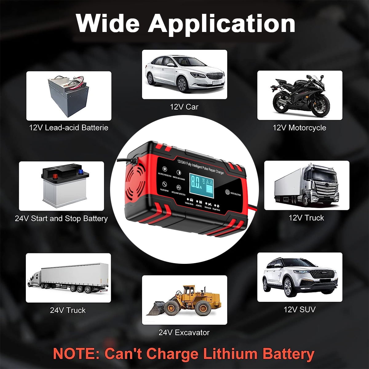 Tidymend Battery Charger 8-Amp, 12V 24V Fully-Automatic Smart Car Battery Charger, Battery Maintainer Trickle Charger, Battery Desulfator with Temperature Compensation