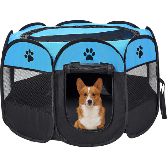 Blunova Portable Pet Playpen, Foldable Dog Playpen for Dogs and Cats, Rabbits, Pet Exercise Pet Tents Indoor Outdoor Use, 29" x 29" x 17", Blue