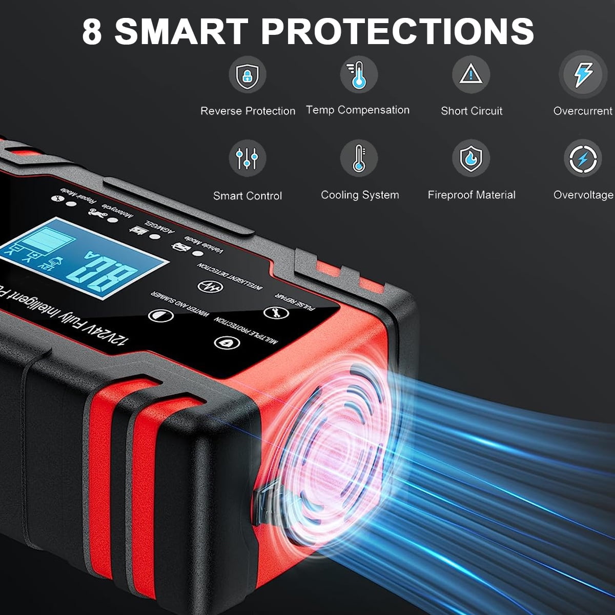Tidymend Battery Charger 8-Amp, 12V 24V Fully-Automatic Smart Car Battery Charger, Battery Maintainer Trickle Charger, Battery Desulfator with Temperature Compensation