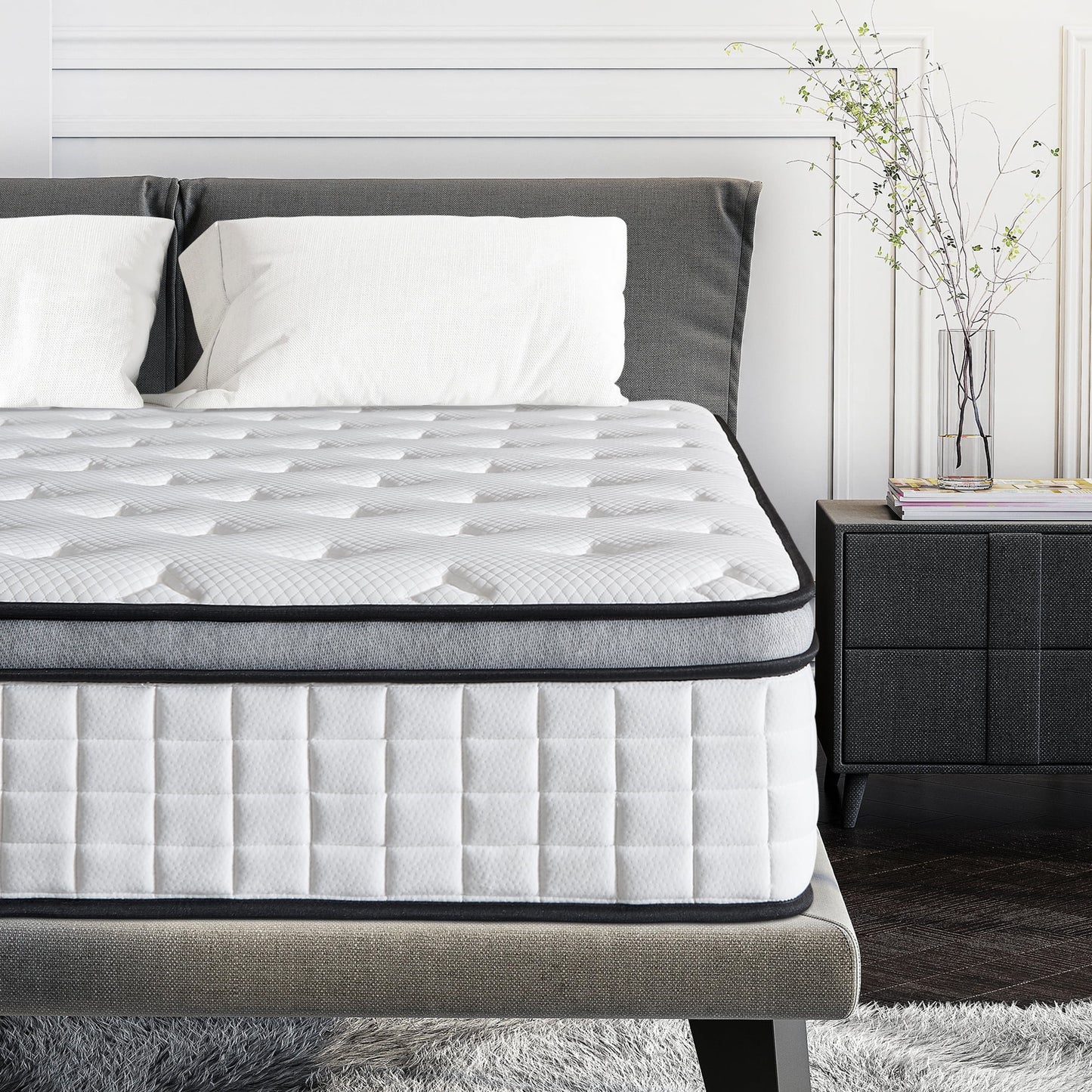 Hillnova 12" Queen Mattress, Euro Top Foam & Pocket Spring Hybrid Mattress in a Box, Plush Comfort, Pressure Relief and Motion Isolation