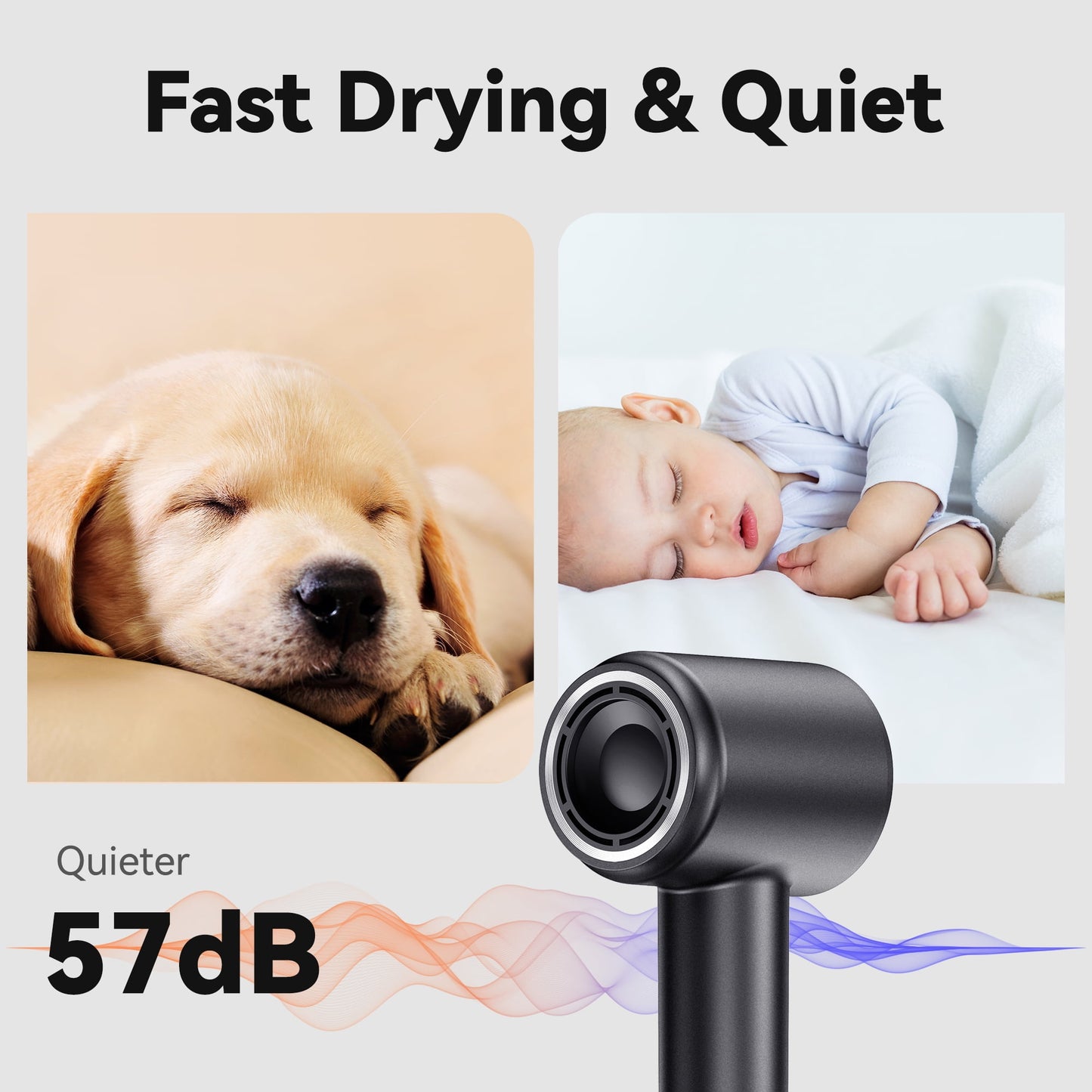 Tidymend Professional High Speed Ionic Hair Dryer with Magnetic Nozzle, Fast Drying, Low Noise