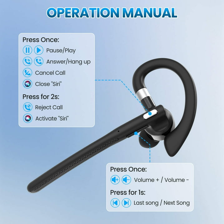 CreWear Bluetooth Headset, Wireless Bluetooth Earpiece with 500mAh Charging Case, Hand-Free Noise Canceling Headphones for Computer Trucker Office