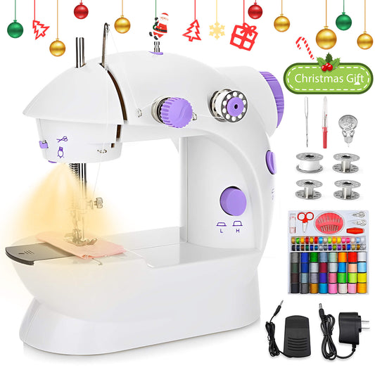 Fixdono Mini Sewing Machine for Beginner, 111-Piece Portable Sewing Machine 7.48"L x 3.93"W x 7.87"H
