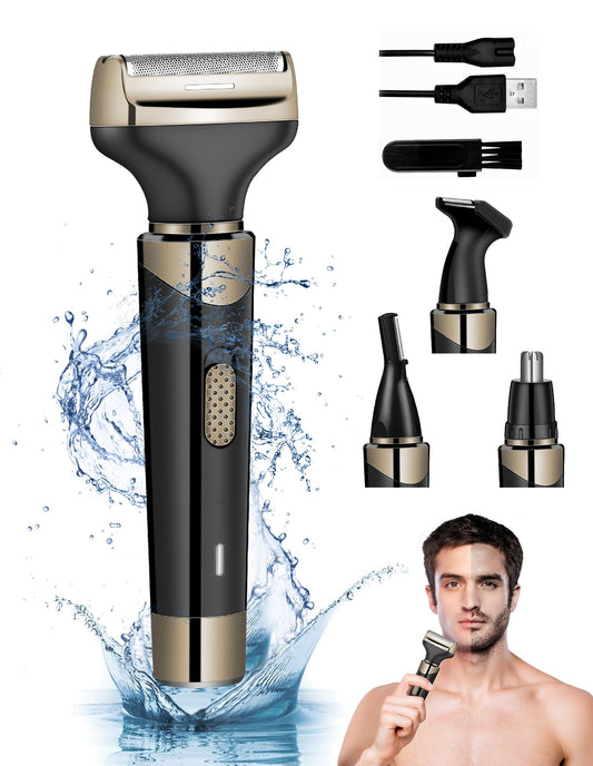 Fixdono Electric Razor for Men, 4 in 1 Electric Shaver Painless, Wet & Dry, Waterproof Rechargeable, Black
